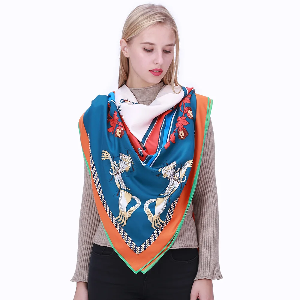 Роскошный бренд твил квадратный шелковый шарф 130*130 см дизайн платок женский шейный платок палантины, шарф хиджаб шарфы