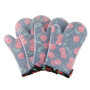 

Oven Mitts Silicone and Cotton Double-Layer Heat Resistant Gloves Silicone BBQ Gloves 2 Pair