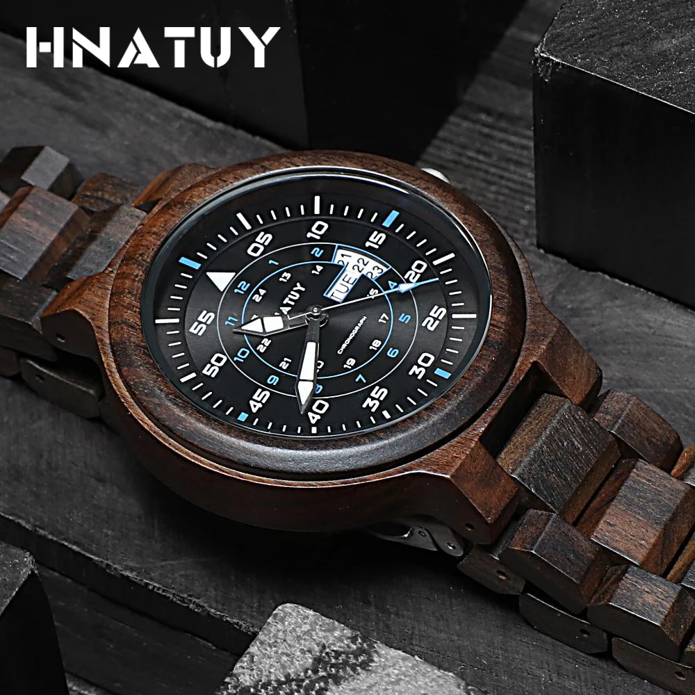 

High Quality Solid Wood Watch Men Fashion Casual Men Quartz Clocks Week Calendar Luminous Pointer Wooden Watch Man Wood Gift Box