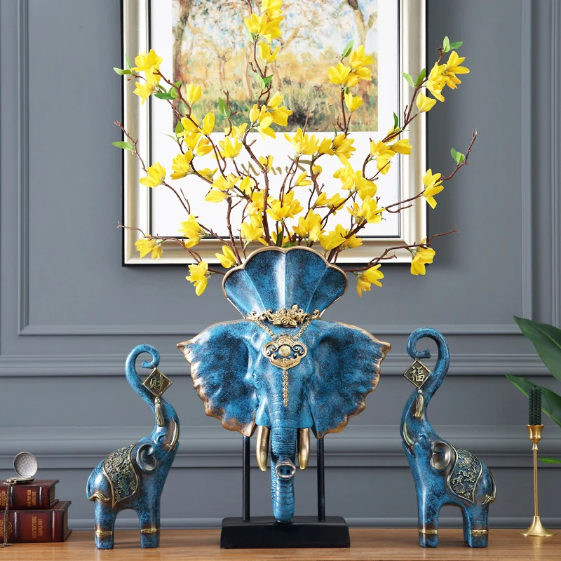 

Modern Creative Blue Elephant Statue Home Decor Accessories Crafts Room Decoration Objects Office Abstract Animal Resin Figurine