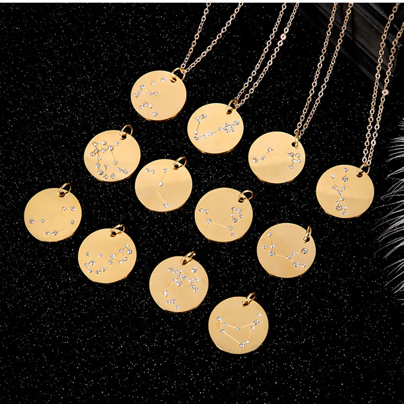

CHENGXUN Fashion 12 Constellation Necklaces & Pendants Star Zodiac Sign Gold Chain Necklace Women Stainless Steel Jewelry Gift