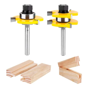 

2pcs Tongue and Groove Set 1/4 Inch Shank Router Bit 3 Teeth Adjustable T Shape Wood Milling Cutter Broca