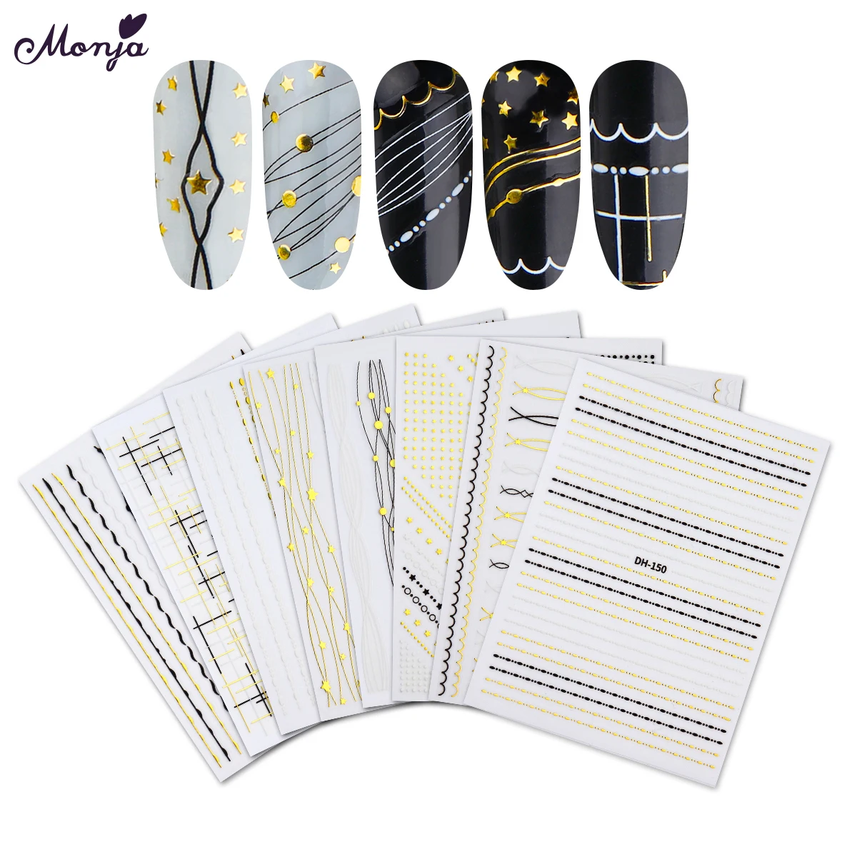 Monja 8 Styles Nail Art Self adhesive Stickers Wave Strips Lines Mixed Pattern DIY Nail Tips 1