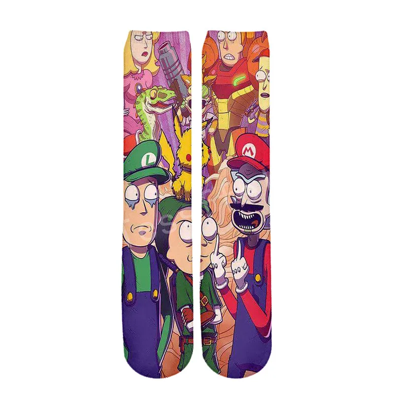 Like pic Tessffel Rick and Morty/Повседневные носки унисекс с 3D принтом для мальчиков/девочек/мужчин/женщин, забавные яркие подвески, носки до щиколотки, стиль-1 - Цвет: Like pic