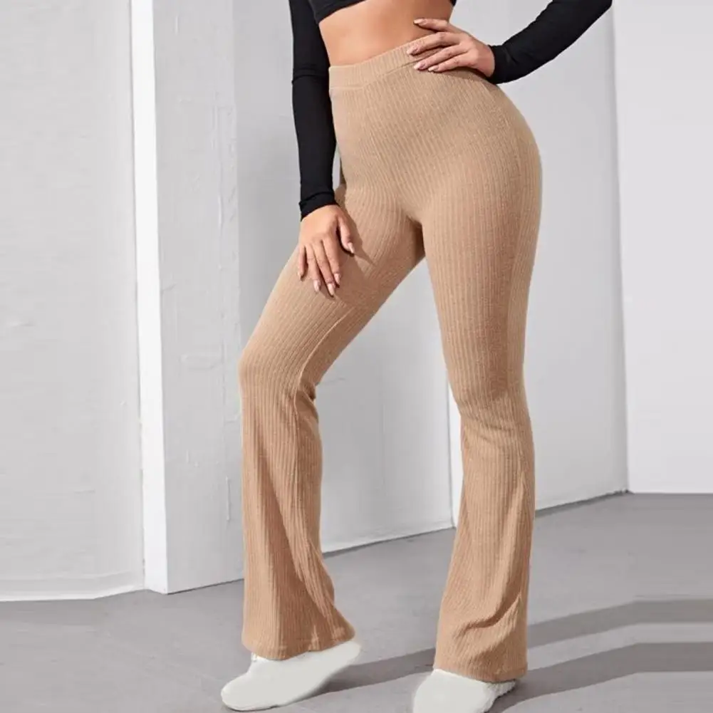 Black Knitted Long Trousers 2021 New Women Stretch Flare Pants Solid Color  High Waist Skinny Casual Pants Streetwear