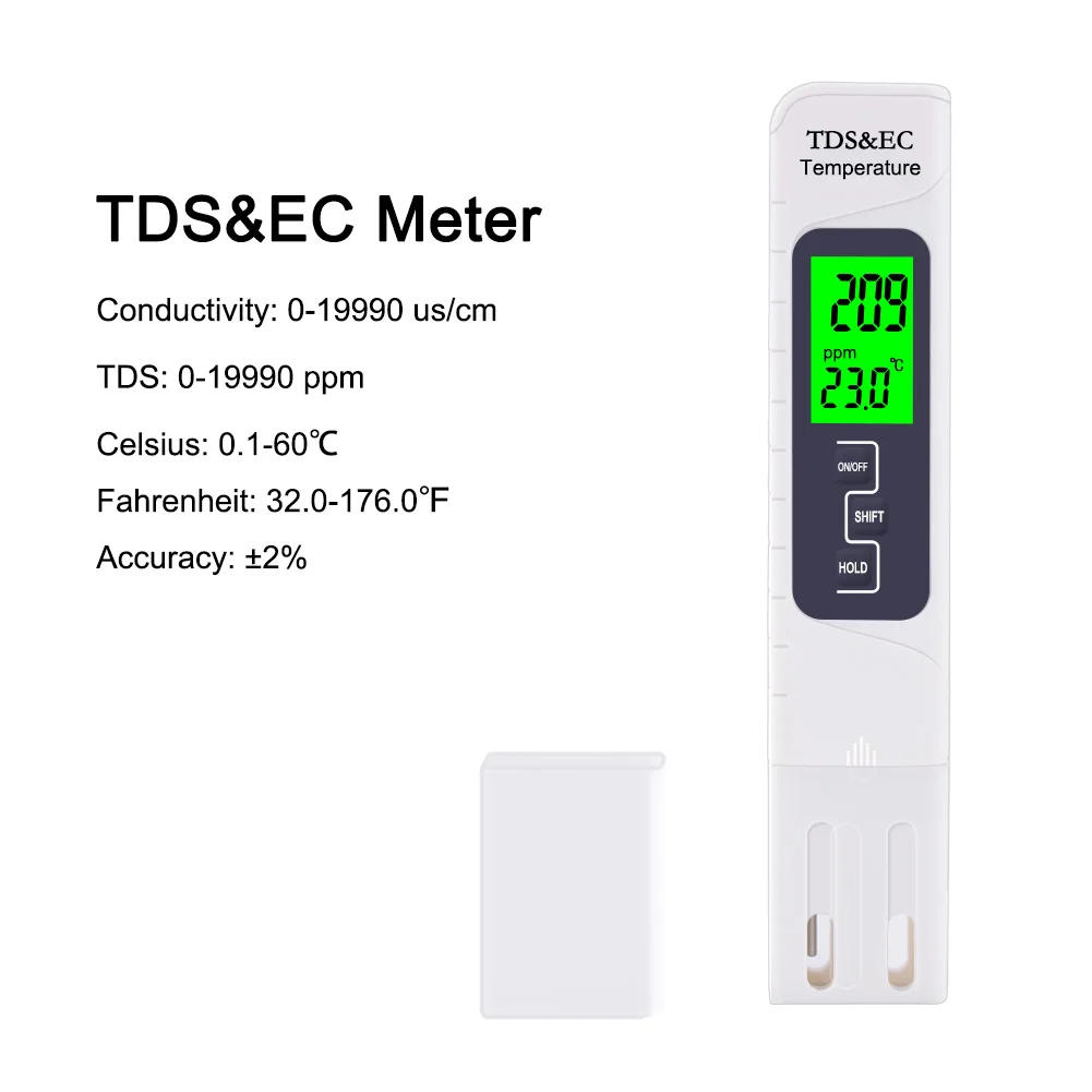 Измеритель Качества Воды 3 в 1 TDS& EC& температура Высокая точность 0-19999 PPM Ручка обнаружения проводимости с подсветкой