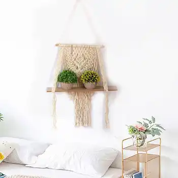 

Macrame Hanging Planter Basket Wall Handmade Plant Hanger Pot Indoor Purl Edging and Wood Bead Party Wedding Home Decoration