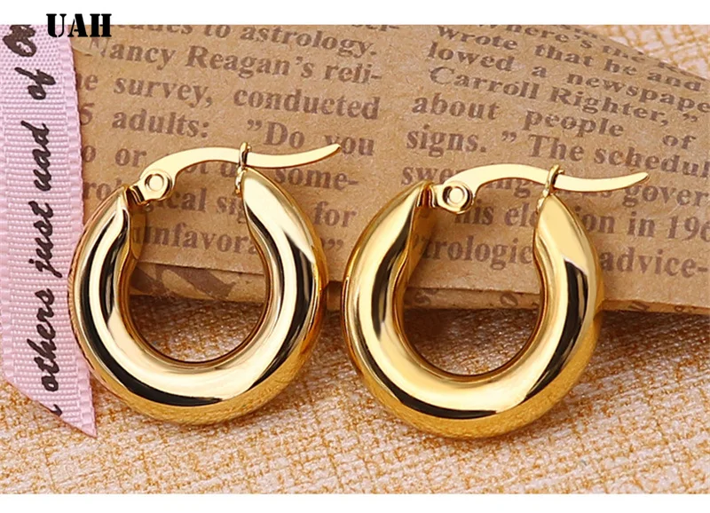 UAH Two-color Gold color Women Gift Sale Fashion Jewelry Stainless Steel Wives Round Fancy Hoop Earrings