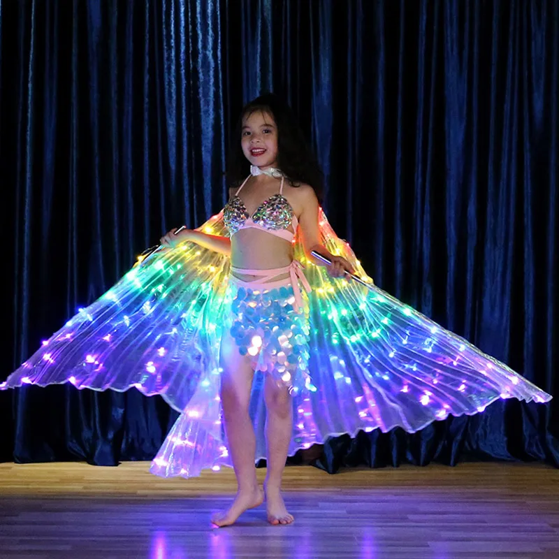 Детский светодиодный плащ для танцев, светящийся, крыло бабочки, танец живота, карнавальный наряд, CSV