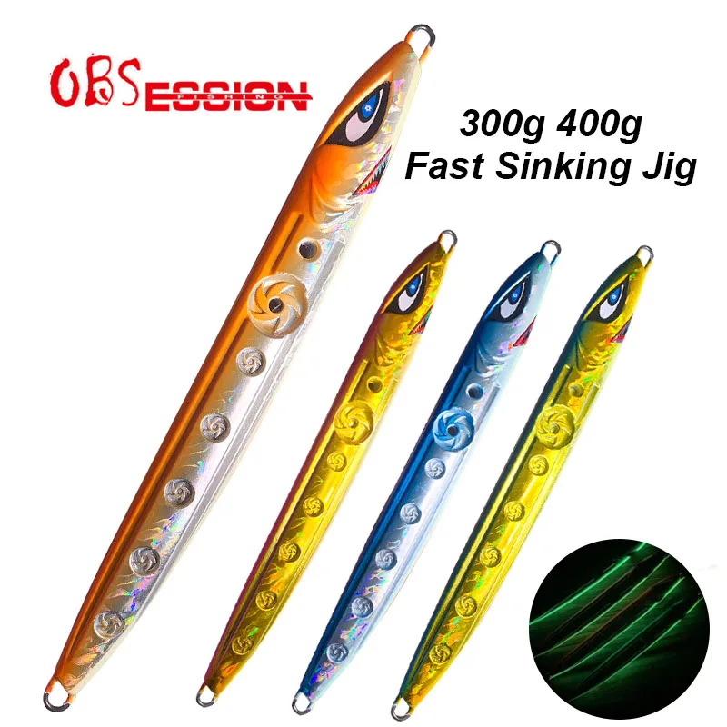 

OBSESSION 300g 400g Hard Metal Lead Jig Long Cast Deep Sea Fishing Lure Fast Sinking Trolling Jig Artificial Fishing Tackle Bait