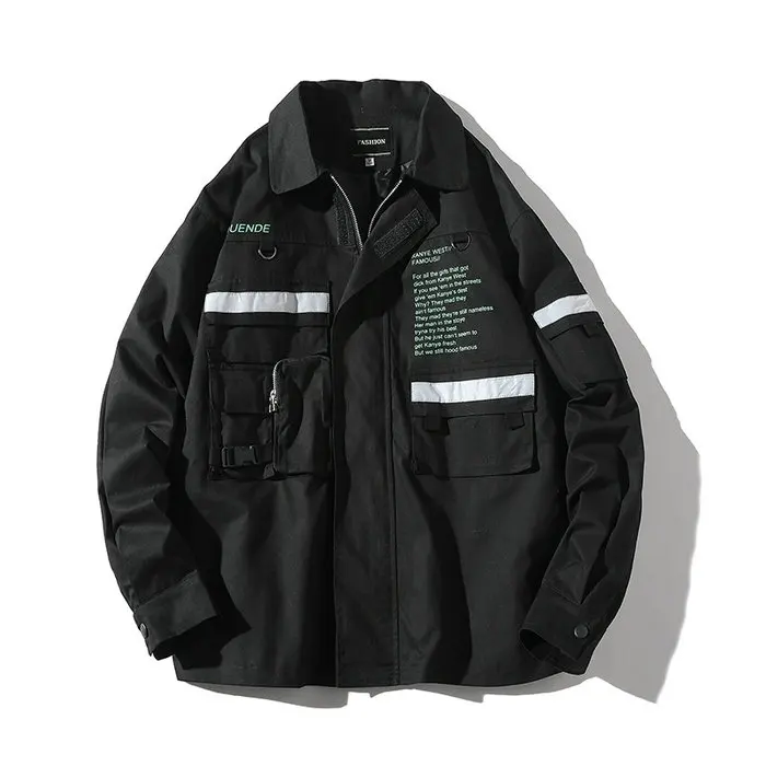 Осенняя мужская куртка Новая ветровка на молнии куртки с буквенным принтом пальто мужские большие размеры хип-хоп куртки в уличном стиле пальто - Цвет: Черный