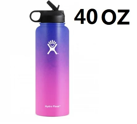 blue pink-40OZ Гидро колба 18 унций/32 унций/40 унций вакуумная колба изолированная термос из нержавеющей стали соломенная бутылка для воды с широким горлом спортивные дорожные бутылки - Цвет: blue pink-40OZ