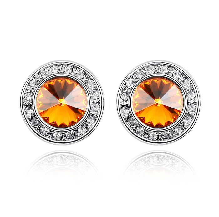 Baffin круглые серьги-гвоздики с настоящими кристаллами Swarovski для женщин, для влюбленных, модного серебристого цвета, ювелирные изделия для пирсинга, подарок на день Святого Валентина - Окраска металла: Topaz