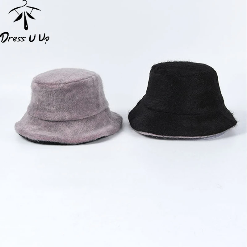 C1 DRESSUUP зима новая имитация бархата мех двухсторонняя Рыбацкая шляпа Женская одноцветная теплая Кепка с покрывалом козырек - Цвет: C1