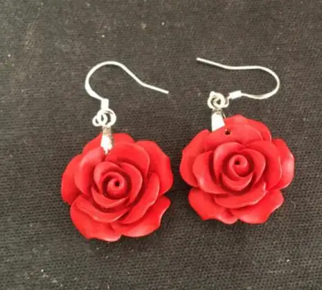 

Free shipping Genuine 20mm carved rose flower earrings b0602