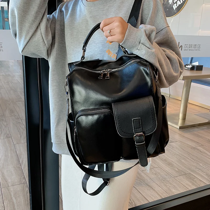Модные женские рюкзаки с несколькими карманами, известный бренд, Большой Вместительный женский рюкзак высокого качества из искусственной кожи, школьная сумка для девочек