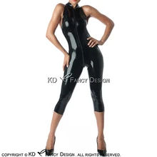 

Black Sexy Sleeveless Latex Catsuit Calf Length With Front To Crotch Zip Rubber Bodysuit Body Suit Zentai Overall LTY-0225
