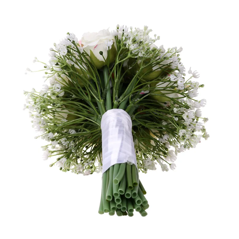 Aritificial Silk Handmade Flower Bouquet Pink White Flower Bridal Bouquet for Wedding Indoor Decoration Party Event Supplies