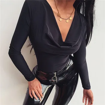 

hirigin new fashion Women Sexy rompers female Bodycon Bodysuit Leotard Romper ladies solid Long Sleeve v-neck skinny bodysuits