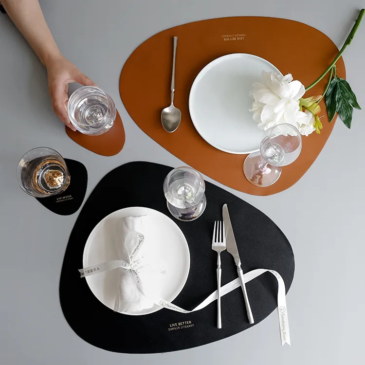 

Placemat Table Mat Tableware Pad PU Leather Waterproof Heat Insulation Non-Slip Placemat Soft Black Brown Washable Bowl Coaster
