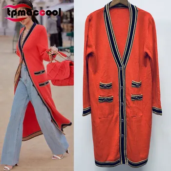 

Tpmaccool 2020 Early Spring Celebrity Inspired High Quality Elegant Lady Graceful Mid-Length Knitted Sweater Women's cardigan
