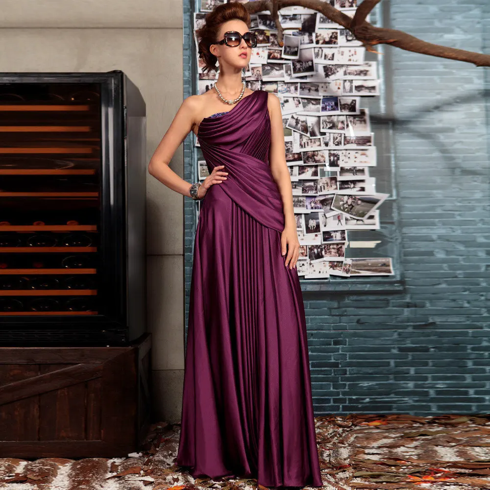 

free shipping 2013 purple married one shoulder long design fashion evening dress banquet dress Mother of the Bride Dresses