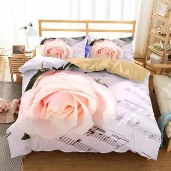 

2/3 Piece Luxury Rose Bedding Sets Duvet Cover Pillowcase Girls Kids Bedroom Decor Bed Linen Set Twin Full Queen King Double
