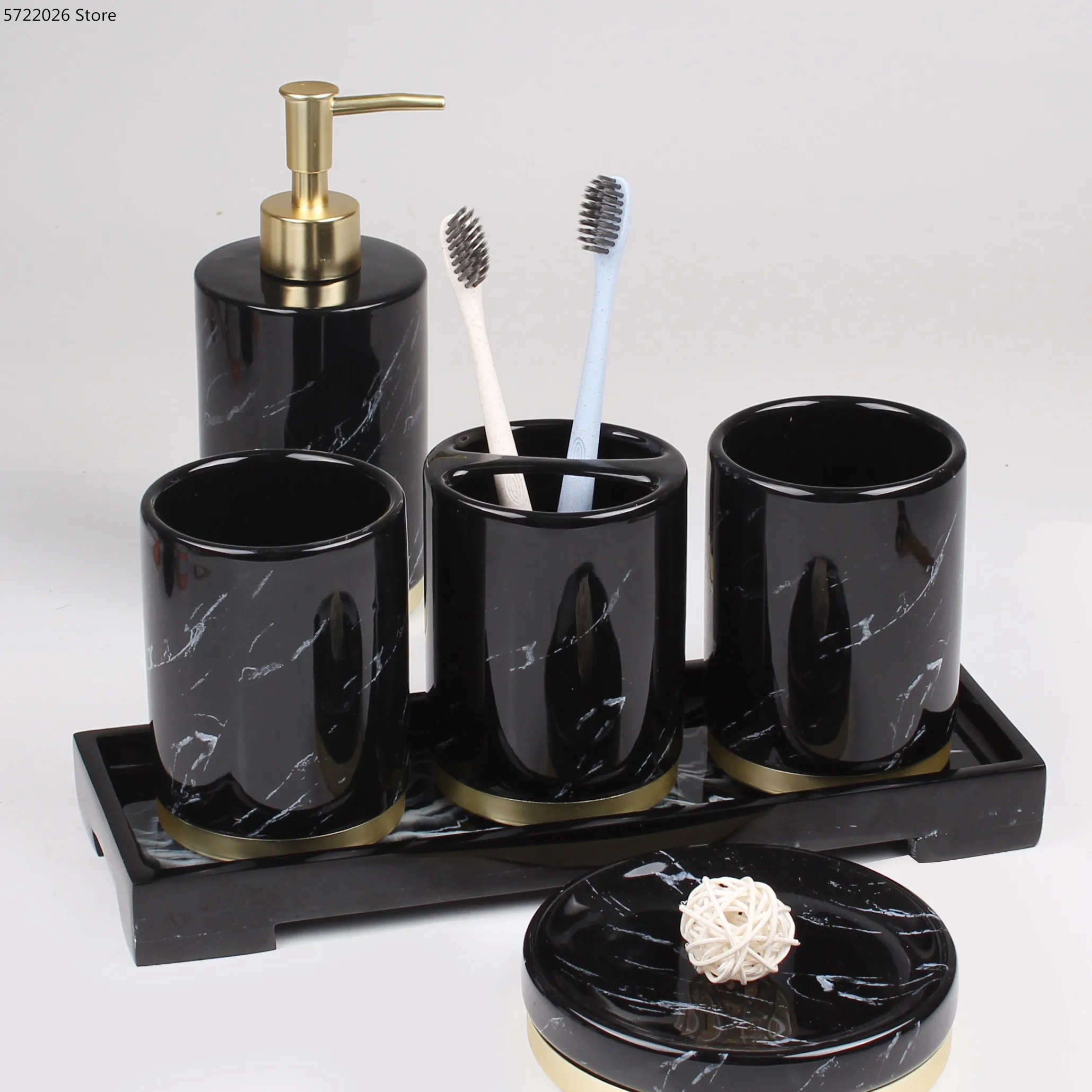 Nordic Bathroom Set Black Marble Ceramic Bathroom Decoration