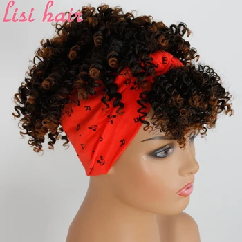 

LISI HAIR Afro Puff Turban Synthetic Wig Short Kinky Curly Headwrap Drawstring Wrap-wig Updo Head-Wrap Wig for African American