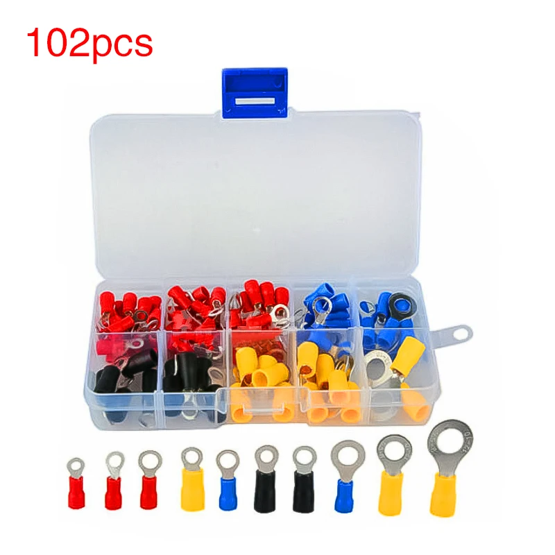 

102PCS/box 10Kinds O type cold-pressed terminal round ear copper wiring insulated cold-pressed terminal