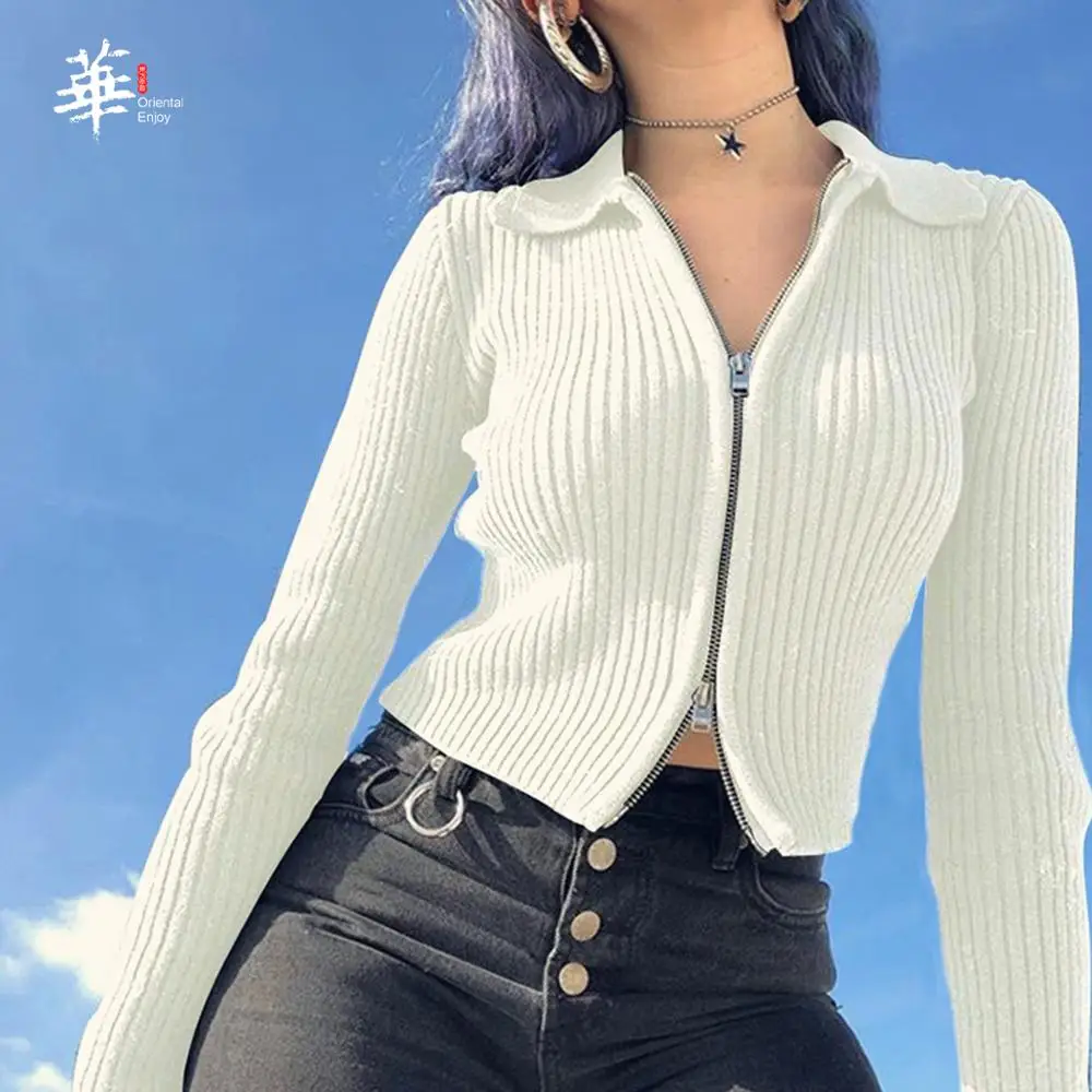 Осенний вязаный джемпер, сексуальный свитер на молнии с высоким воротником, один размер