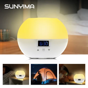 

SUNYIMA Led Night Light Touch Sensor Lamp Alarm Clock Wake-Up Light Colorful For Home Creative Decoration Children USB LED Night