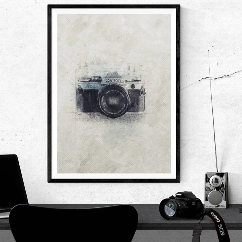 Canon Camera Canvas Art Poster Stampe Fotografo Regalo, Vintage Pittura Ad Acquerello Fotografia Studio Wall Decor