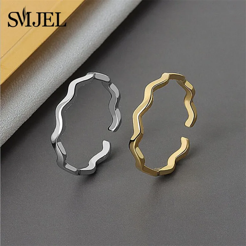 Silver Color Wave Open Ring for Women Minimalist Irregular Pattern Rings Korean Jewelry Bijoux Birthday Gifts | Украшения и