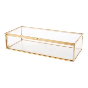 

Golden Golden Vintage Glass Lidded Box Edge Bracelet Keepsake Decorative Jewelry Display Personalized Large Clear Rectangle Box