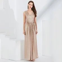 Платье для выпускного вечера с блестящими пайетками, женское платье для вечеринки,, с двойным v-образным вырезом, без рукавов, халат De Soiree, длина до пола, элегантные платья для выпускного вечера F339