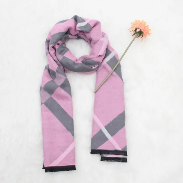 Кашемировый шарф, женский толстый теплый зимний шарф, Мультяшные двухсторонние пашмины шарфы, шаль 190*70 см, накидка, рождественские подарки - Цвет: pink gray plaid