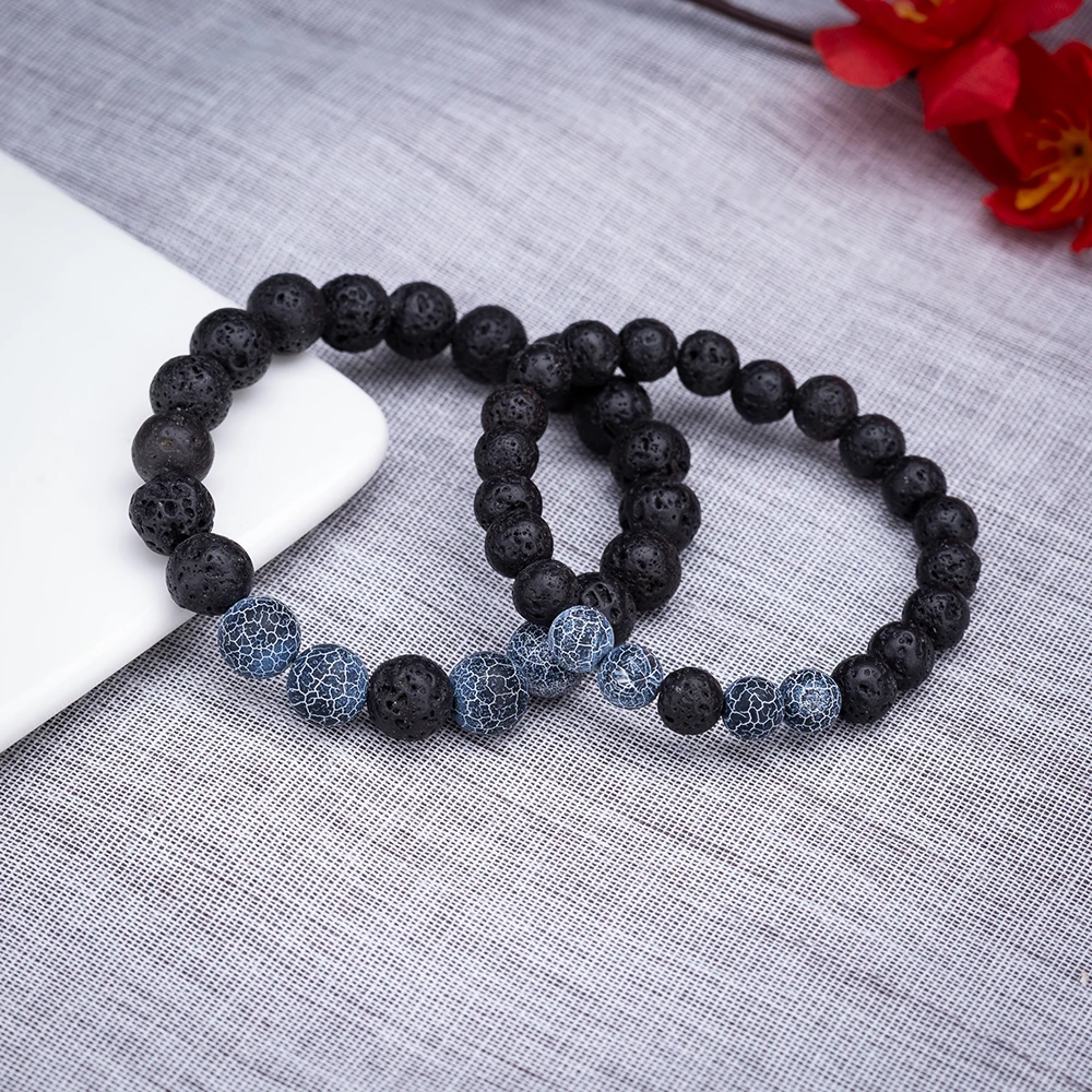 

Meajoe 8/10mm Original Design Natural Yoga Bracelets Blue Fenghua Volcanic Stone Beads Bracelets