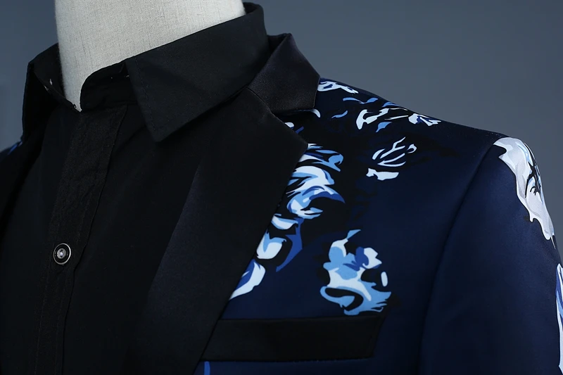 Синий атмосферный осенний и зимний костюм с принтом однобортный Полный комплект с принтом простая белая рубашка черный S