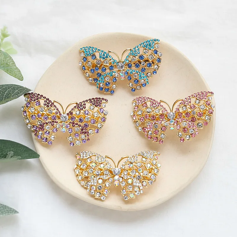 

Luxurious Crystal Hairpins For Women Gold Alloy Rhinestone Barrettes Colors Stones Butterfly Hair Clips Jewelry For Wedding New