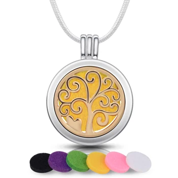 

Eudora Stainless Steel Essential Gold Life Tree Oil Diffuser Pendant Perfume Necklace Aromatherapy Floating Locket with Felts