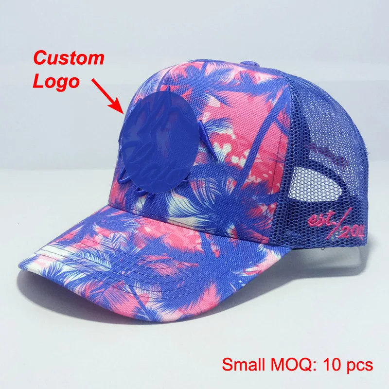 US $155.00 Custom Low MOQ 3D Full Printing Cap Traveler Ventilated Seaside Beach Vacation Journey Travel Coconut Tree Tennis Baseball Hat