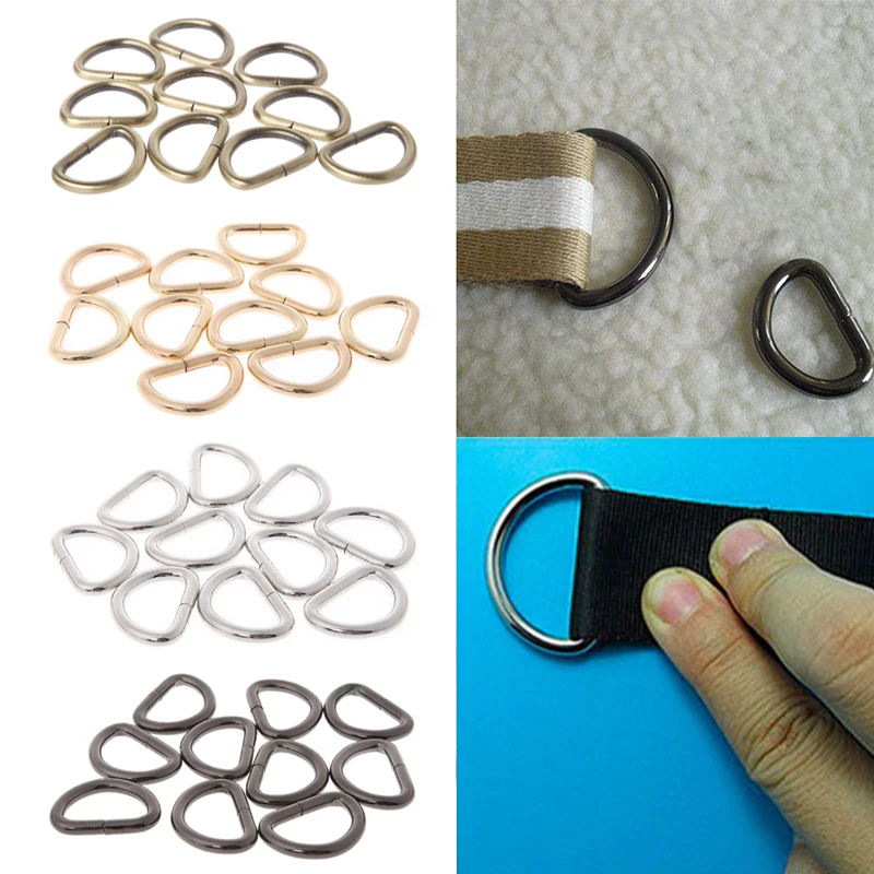10 unids/lote 13/16/20/25mm D anillos Correa hebilla anchura interior de Metal la mitad de forma redonda para la bolsa de la correa bolso bolsa de bricolaje Accesorios