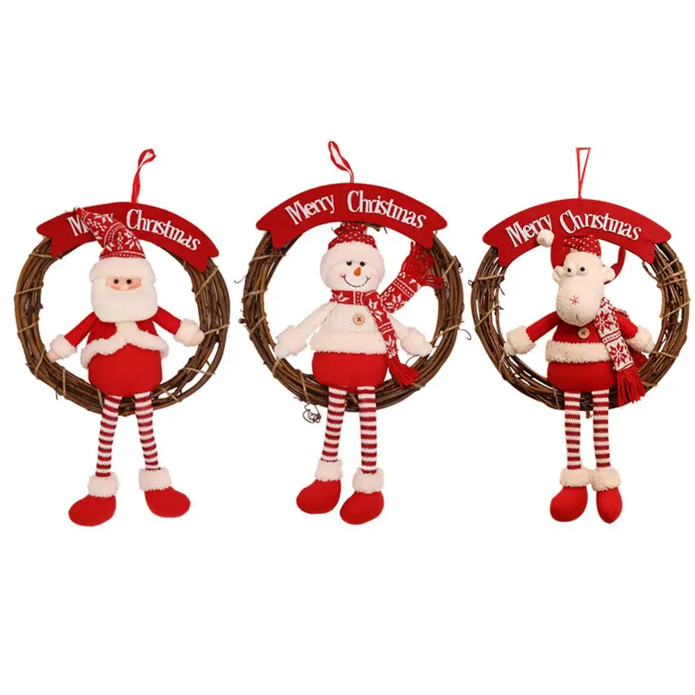 

Christmas Rattan Circle Decoration Hanging Santa Claus Snowman Pendant Window Garland Christmas Tree Hanging Drop Ornaments