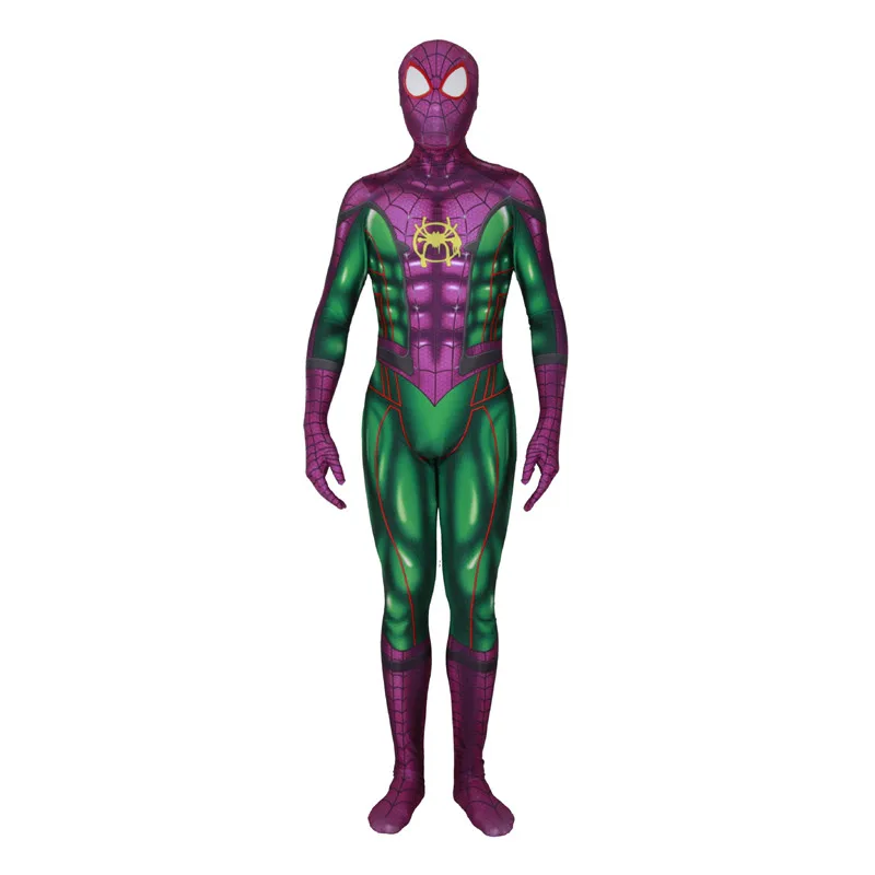 Костюм Человека-паука для косплея, костюм с 3D принтом, Zentai, зеленый, фиолетовый, боди, костюм, комбинезон, супер герои, Хэллоуин, для мужчин, детей, человек