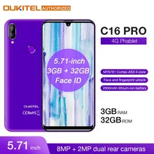 OUKITEL 4G LTE Mobile Phone C16 Pro 5.71 inch Android 9.0 19:9 Waterdrop CellPhone MT6761P Quad 3GB RAM 32GB ROM Smartphone(China)