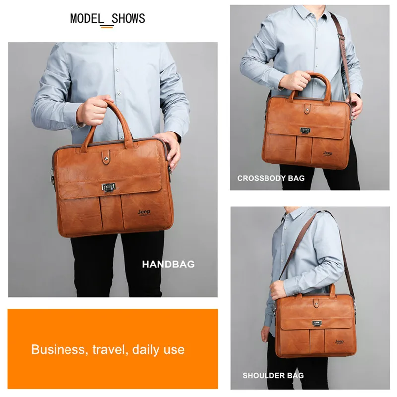 JEEP BULUO Man Briefcase Big Size 15 inches Laptop Bags Business Travel Handbag office Business Male Bag For A4 Files Tote bag