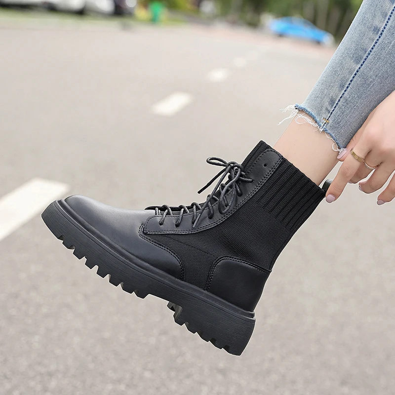 Flat Platform Boots Women Shoes Autumn Winter Motocycle Fashion Round Toe Botas Mujer Ankle Female | Обувь