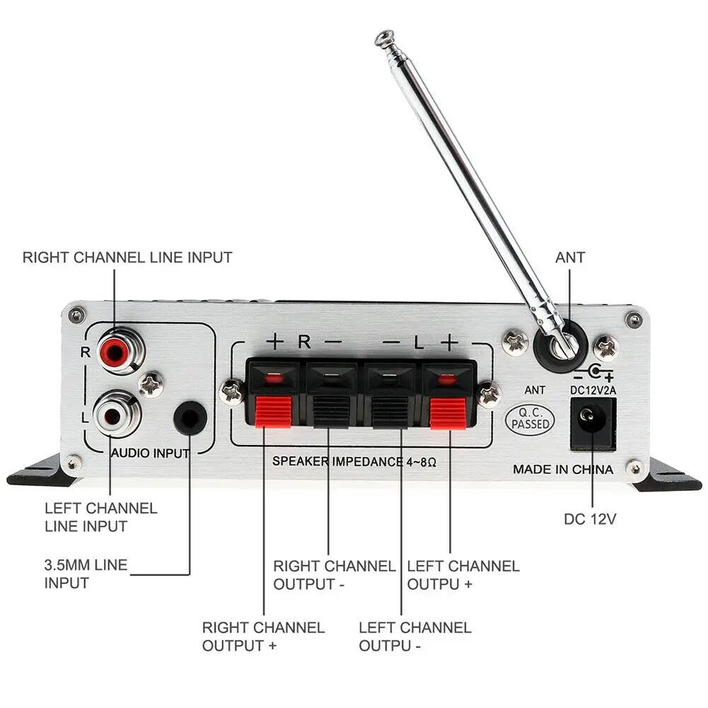 75B цифровой Hi-Fi bluetooth усилитель мощности аудио стерео Hi-Fi усилитель MP3 USB/FM/SD/Mic для дома и автомобиля