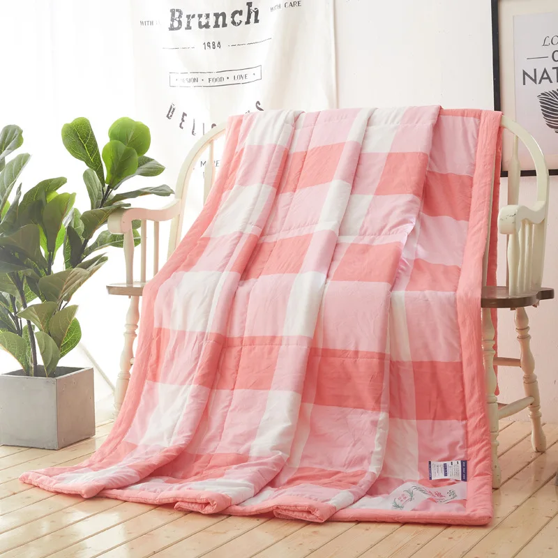 

Patchwork Quilts Summer Washed Cotton Throw Blanket 1pc Summer Bed Cover Grid Bedspread Stripe Spirng Duvet 150*200cm Modern Bed